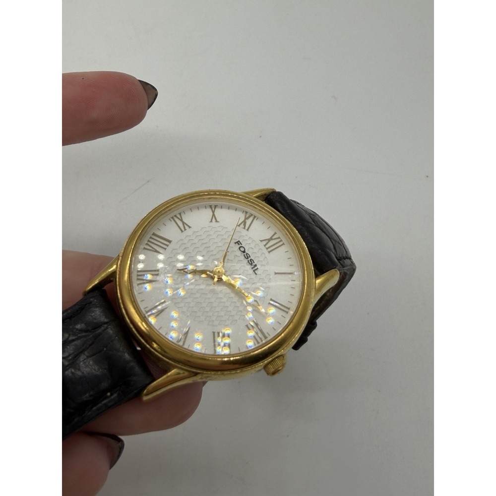 VTG‎ Fossil Women's Faceted Crystal Prism Watch Gold Tone Roman Numerals Black - Picture 4 of 7